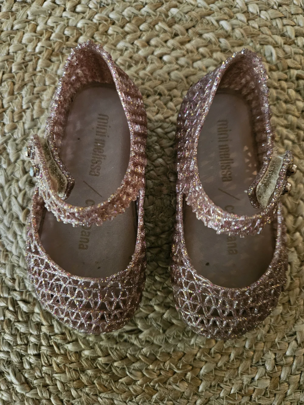 Mini Melissa Campana Zig Zag Glitter Mary Jane Flats | Baby Girl Size 5 | EUC